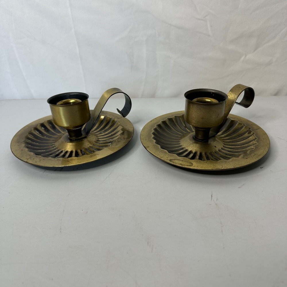 Vintage Homco Brass Chamberstick Candle Holders Set of 2 Fluted Gold Tone 5.5in